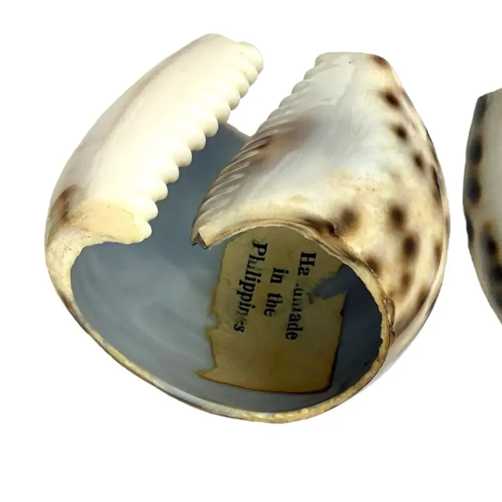 Vtg Tiger Cowrie Sea Shell Napkin Rings Set of 4 Handmade In Philippines MCM EUC